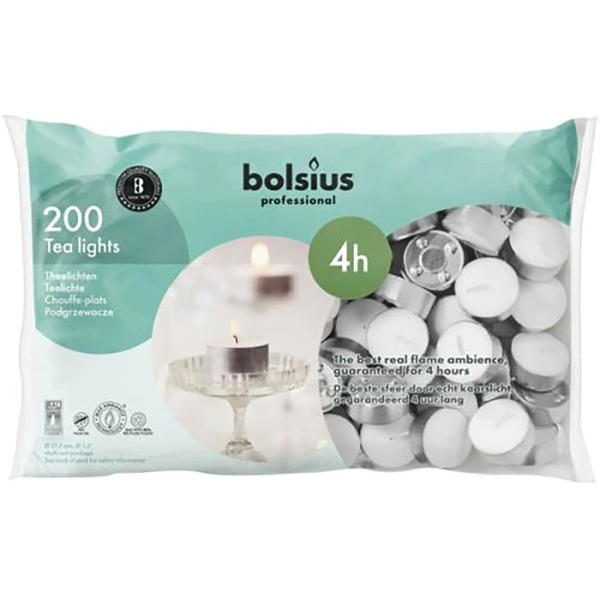 Bolsius Professionelle unparfümierte Teelichter 4 Std. Beutel 200 Stück