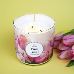 Candle World soy floral scented candle 3 wicks Pink Tulips 460 g