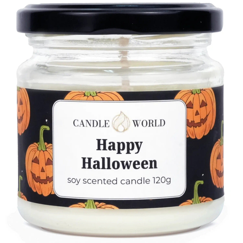 Candle World candela di soia profumata barattolo Happy Halloween 120 g Zucca
