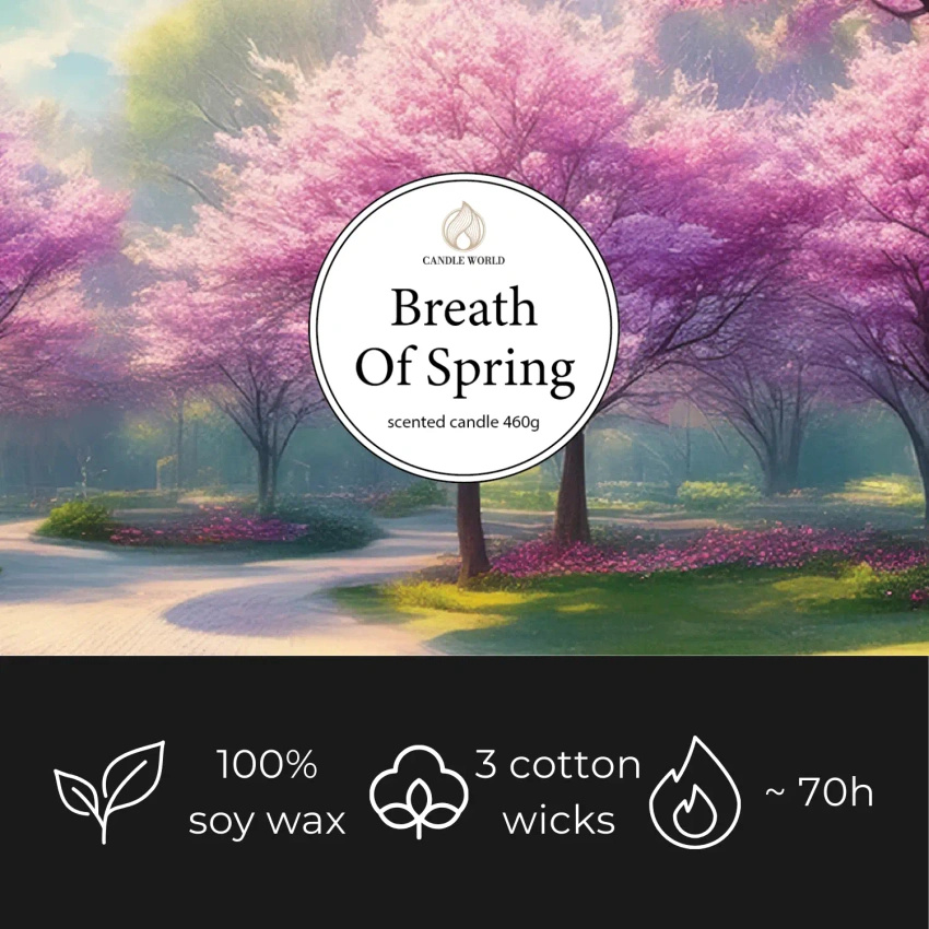 Candle World sojowa świeca zapachowa 3 knoty Breath of Spring 460 g Róża Geranium