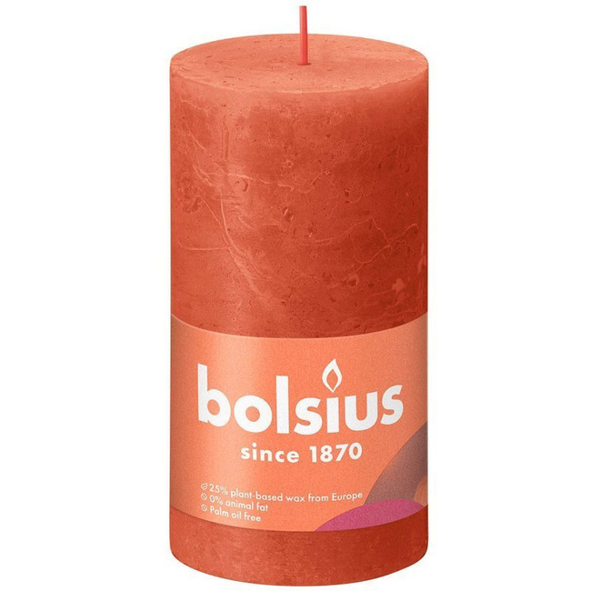 Bolsius świeca bryłowa pieńkowa rustykalna słupek Rustic Shine 130/68 mm 13 cm - Ziemisty Pomarańcz Earthy Orange