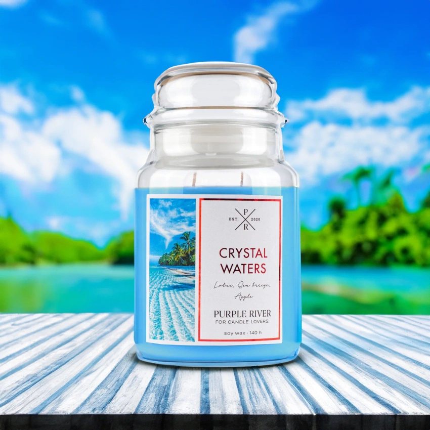 Candela di soia profumata in vetro grande fiore di loto Crystal Waters Purple River 623 g