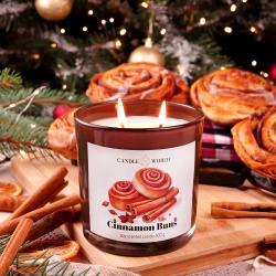 Candle World candela di soia in vetro profumato Cinnamon Buns Cannella 400 g