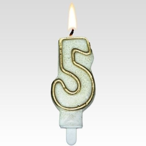 Candela di compleanno numero 5 Tamipol bianco e oro