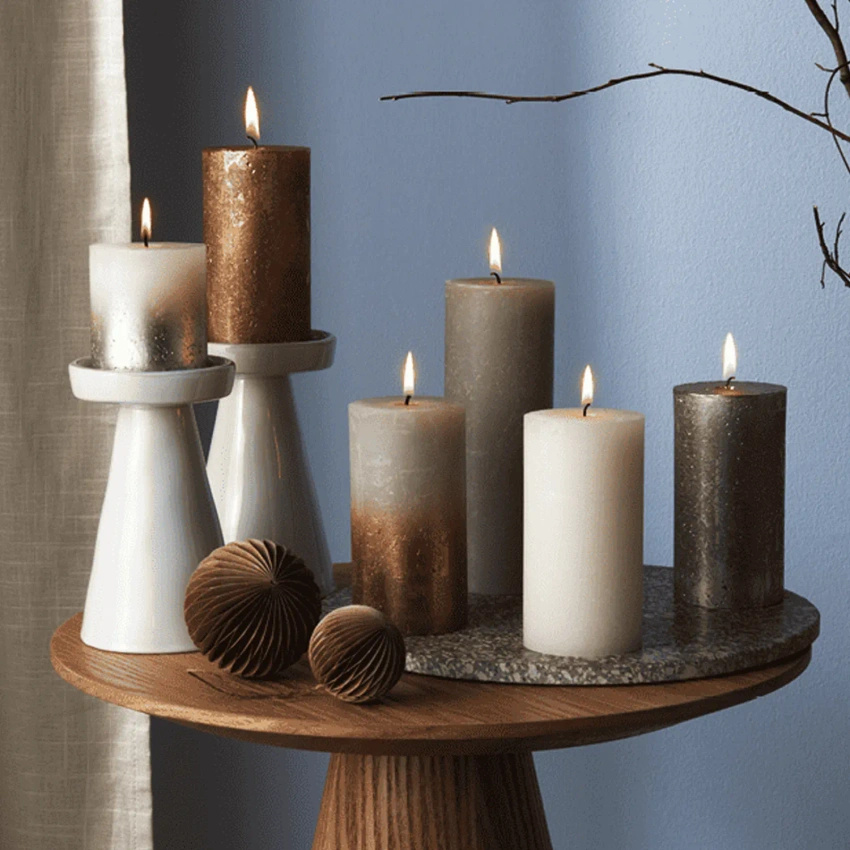 Bolsius bougeoir rustique en forme de tronc Rustic Shine 130/68 mm 13 cm - Blanc givré Blanc nuageux