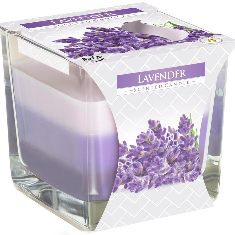 Bispol scented candle square glass colorful 2 wicks 170 g - Lavender