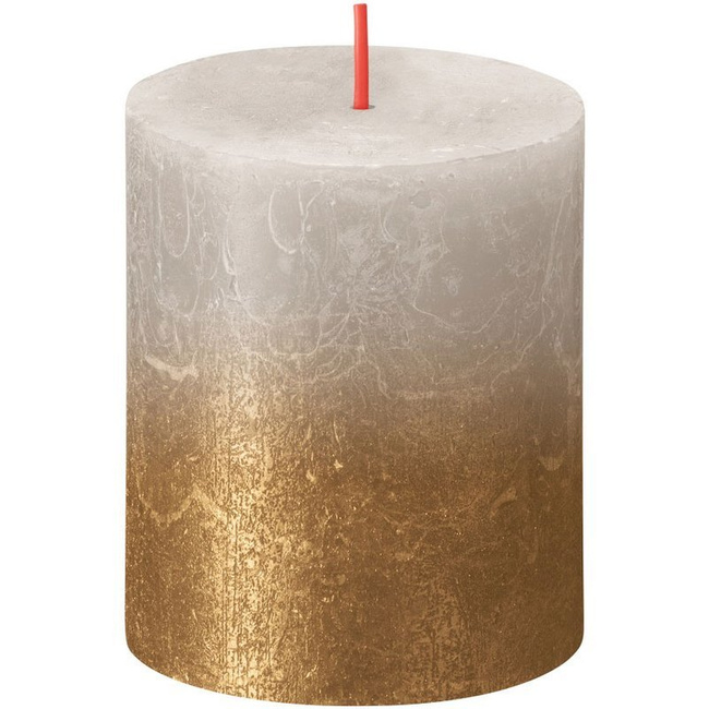 Bolsius Rustic Sunset pillar solid unscented candle metallic 8 cm 80/68 mm - Sandy Gray Gold