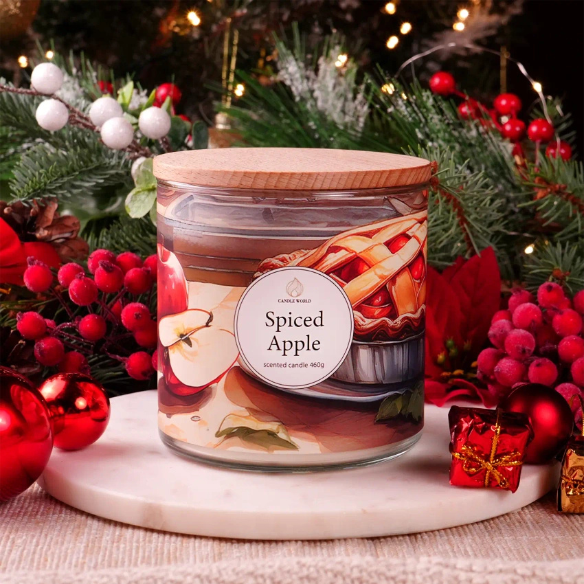 Candle World sojová vonná svíčka 3 knoty Spiced Apple 460 g