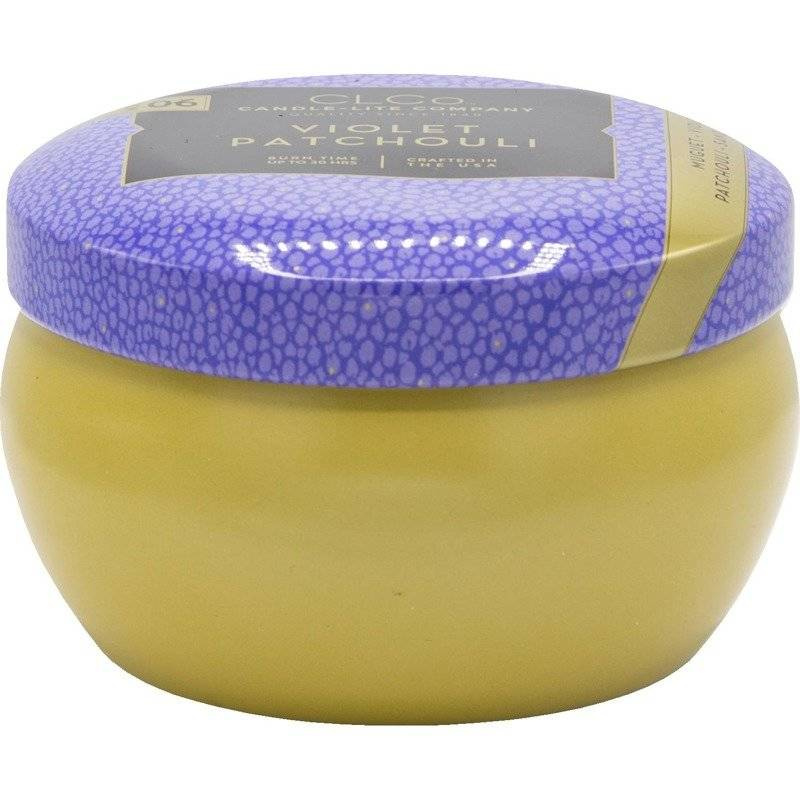 Świeca zapachowa w metalowym puzderku z dwoma knotami Violet Patchouli Candle-lite 177 g