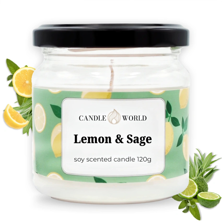 Candle World sójová vonná svíčka ve sklenici Lemon Sage 120 g Sage Lemon