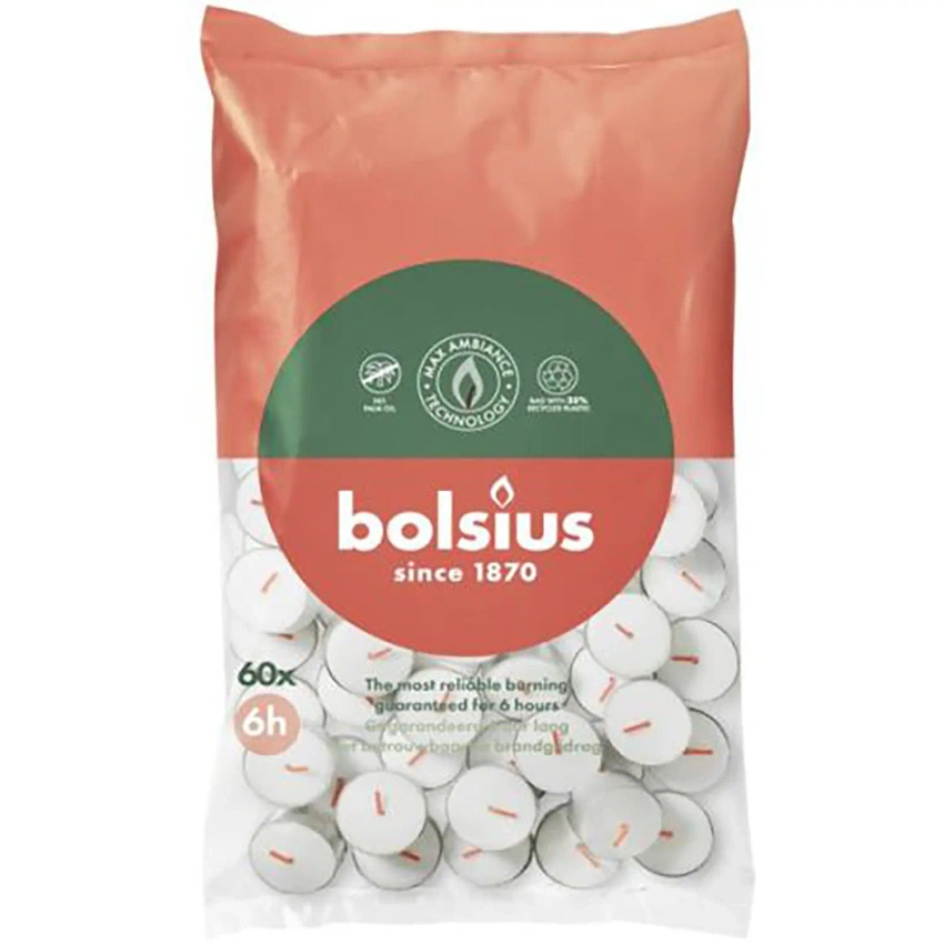 Bolsius candelitas sin aroma 6 h bolsa 60 unid