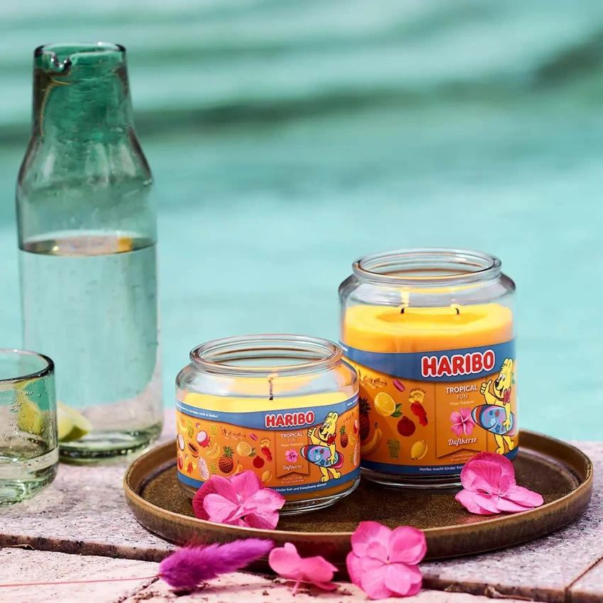 Haribo candela profumata in vetro Tropical Fun caramelle gommose frutta tropicale 300 g
