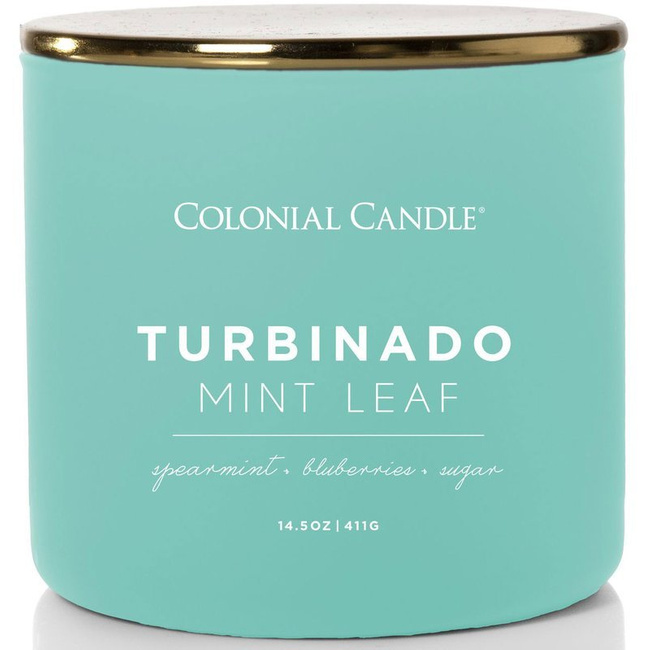 Colonial Candle Pop Of Color bougie de soja parfumée en verre 3 mèches 14.5 oz 411 g - Turbinado Mint Leaf