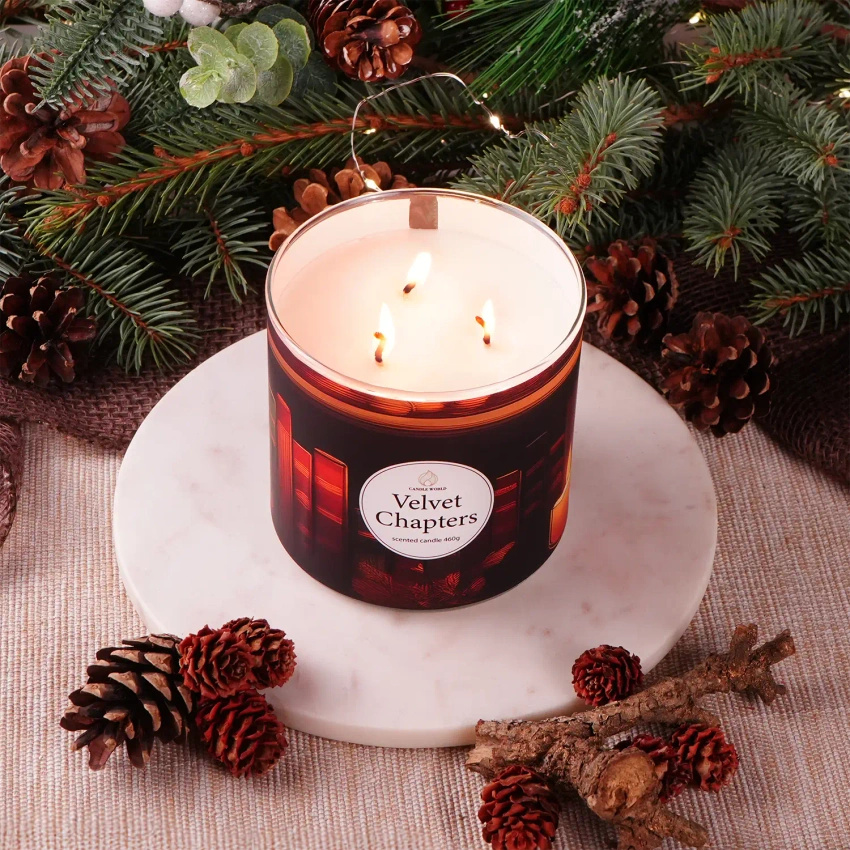 Candle World candela profumata di soia a 3 stoppini Velvet Chapters Vaniglia Muschio 460 g