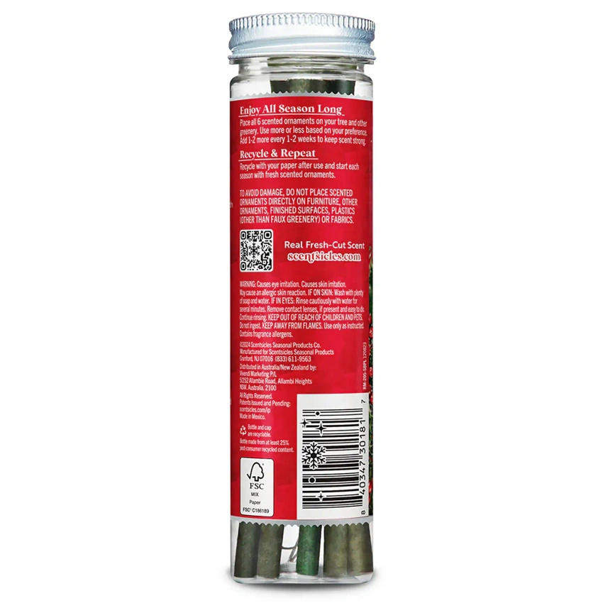 Bâtons parfumés pour un arbre de Noël Scentsicles Snowberry Pine Décorations suspendues de Noël 6 pcs