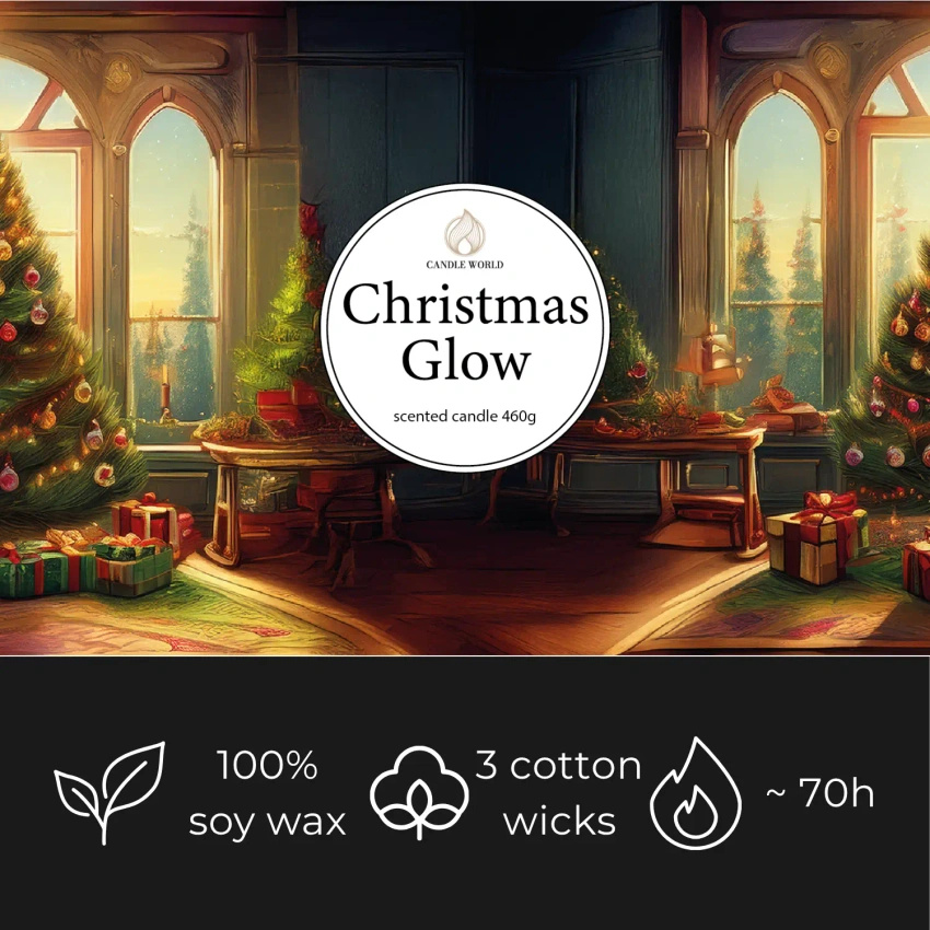Candle World candela profumata natalizia di soia 3 stoppini Christmas Glow 460 g
