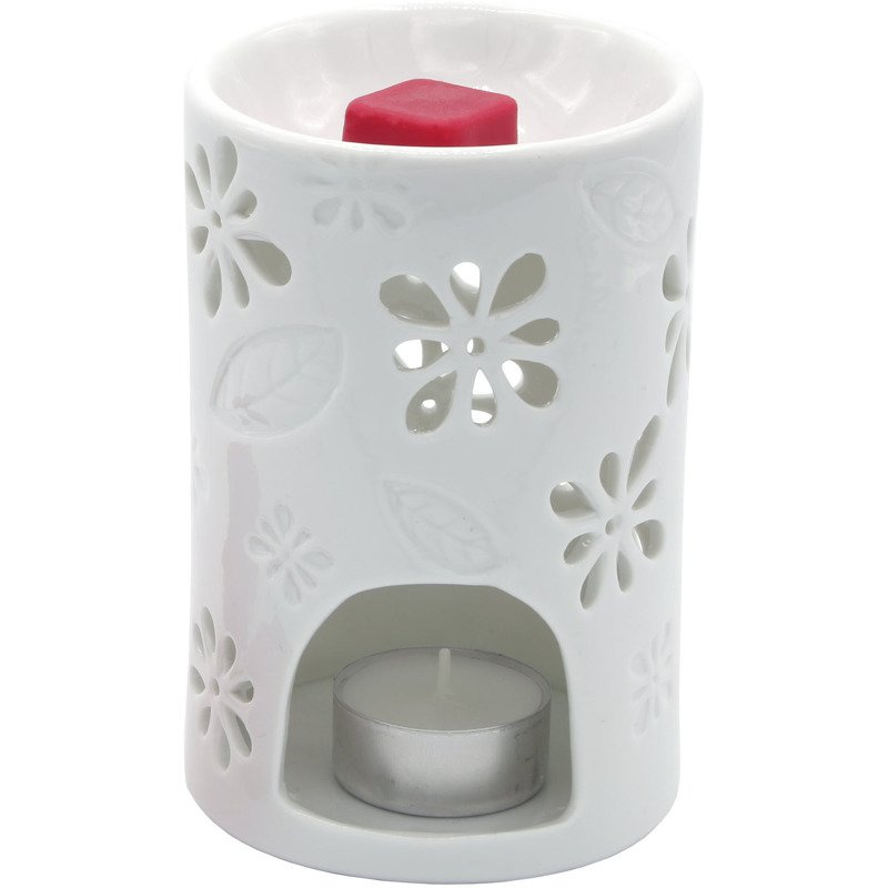 Brûleur parfumé en céramique blanche pour cire et huile fleurs ajourées simple Candle Brothers Nyl