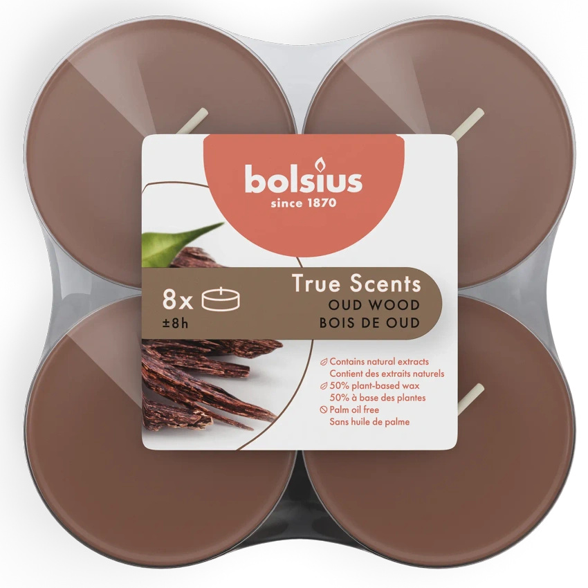 Bolsius True Scents calentadores de fragancia maxi policarbonato 6 cm marrón 8 uds - Oud Madera de Agar