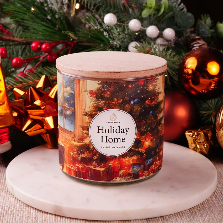 Candle World vánoční vonná svíčka sójová 3 knoty Holiday Home 460 g