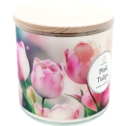 Candle World soja bloemen geurkaars 3 lonten Pink Tulips 460 g