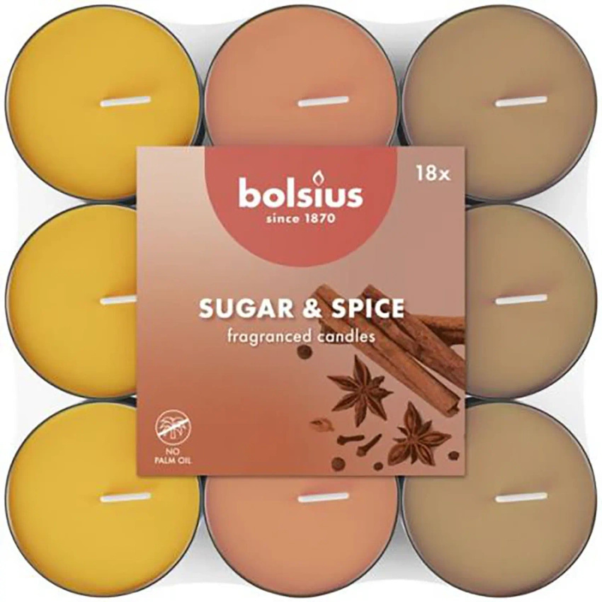 Bolsius candelitas perfumadas Sugar Spice pack de 18 canela