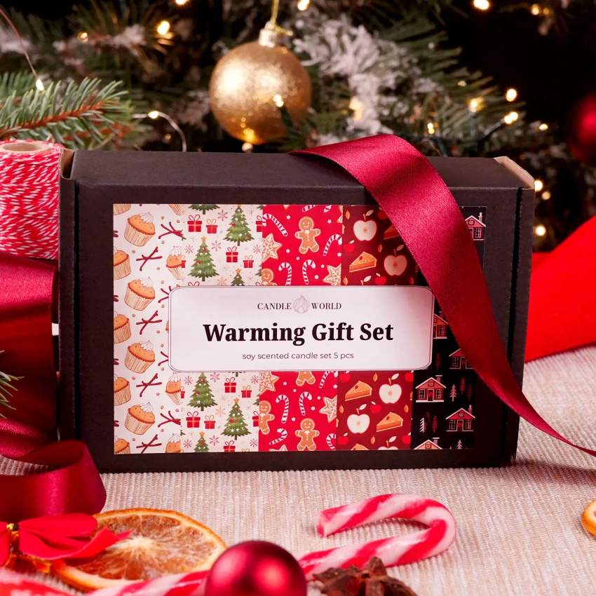 Candle World kerstgeschenkset Warming soja geurkaarsen 5x20g