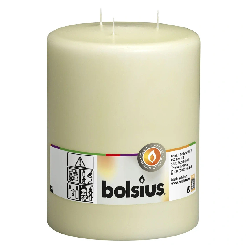 Bolsius Bougie pilier tronc solide trois mèches 200/150 mm - Crème