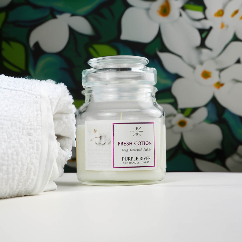 Vela de soja aromática Fresh Cotton Purple River 113 g