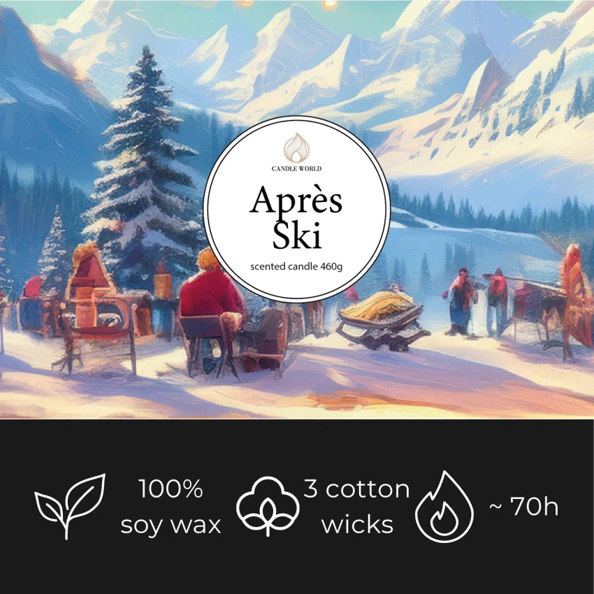 Candle World candela profumata di soia a 3 stoppini Après Ski 460 g