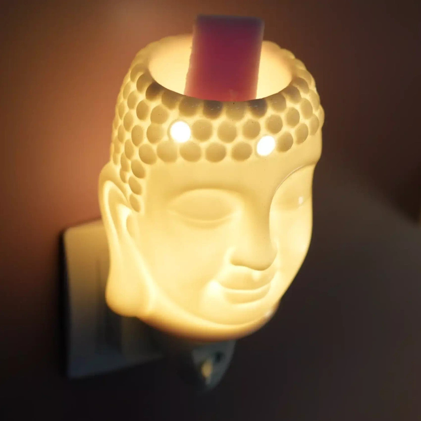 Brûleur de cire parfumée électrique céramique blanc lampe de nuit éclairage supplémentaire pour la prise Budda Candle Brothers