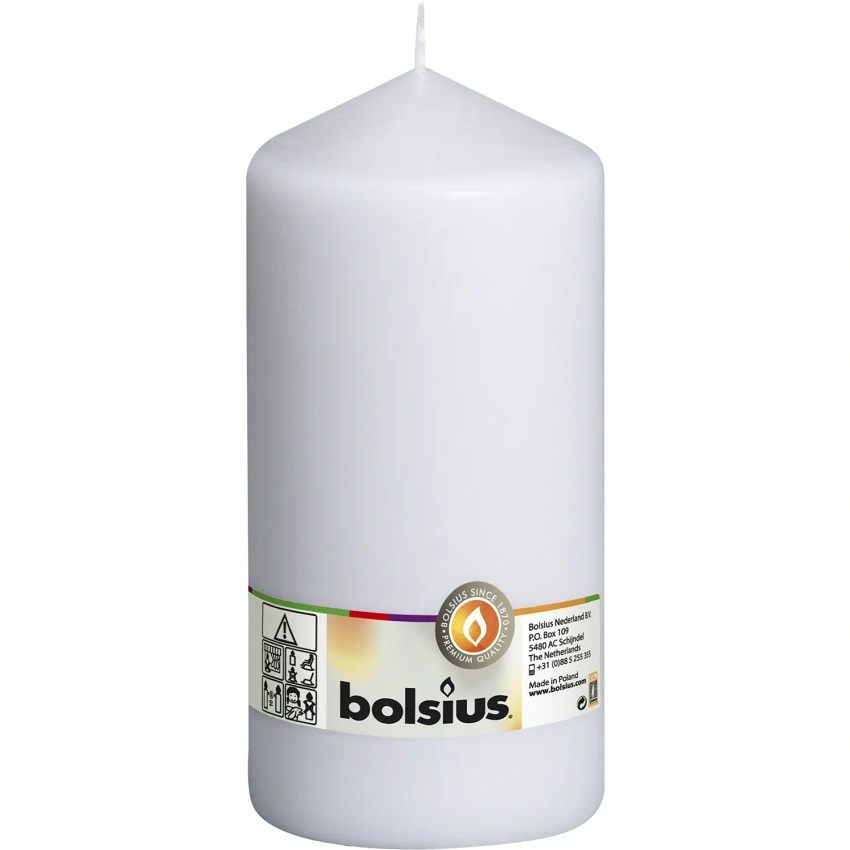 Bolsius świeca słupek bryłowa pieńkowa bezzapachowa 20 cm 200/98 mm - Biała