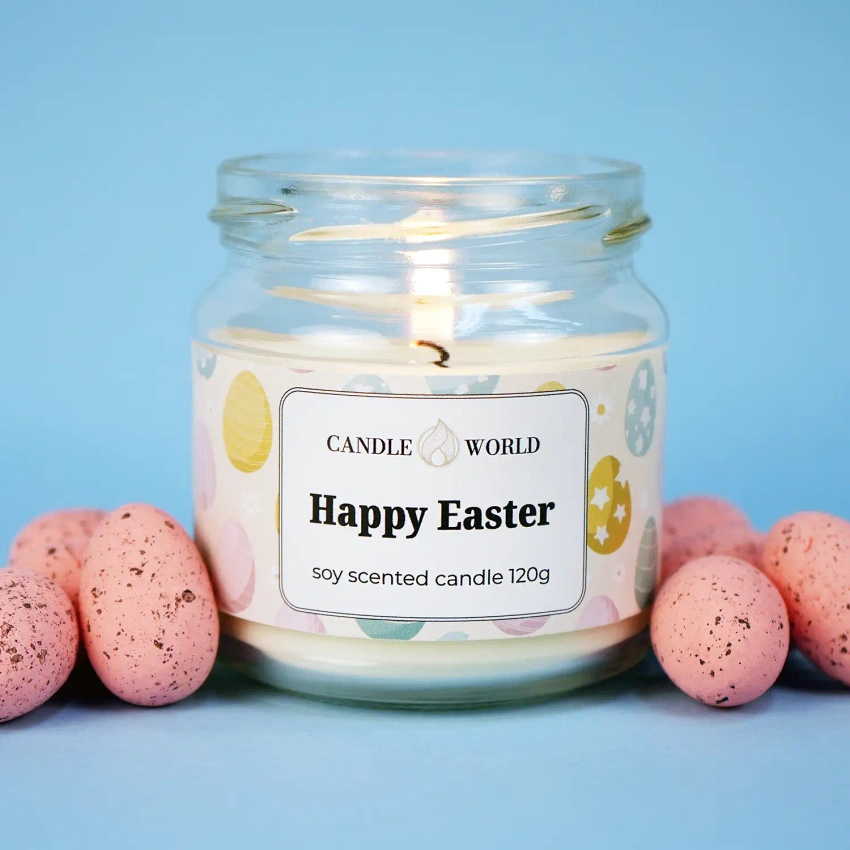 Candle World soja paaskaars potje Happy Easter 120 g