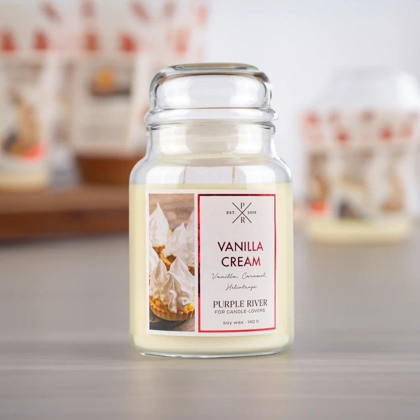 Candela di soia profumata in vetro grande vaniglia Vanilla Cream Purple River 623 g