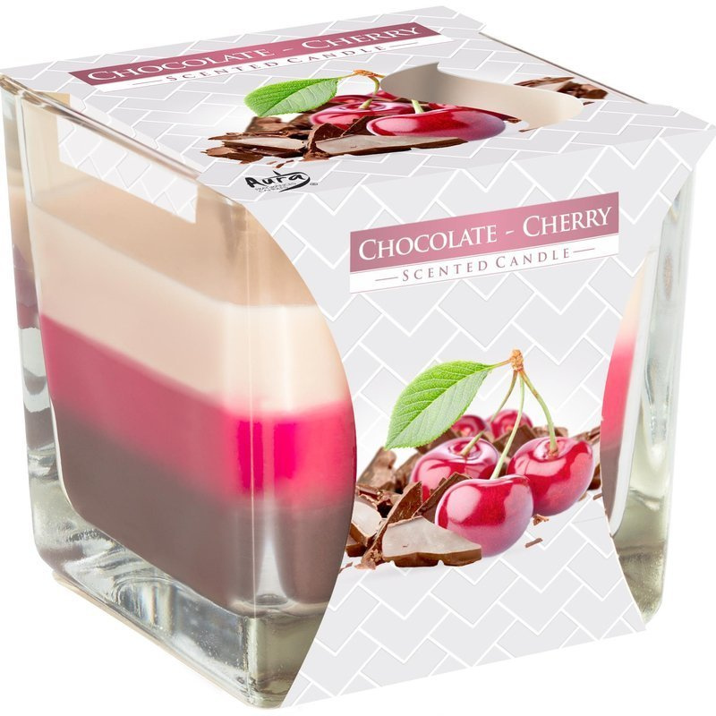 Bispol trójkolorowa świeca zapachowa w grubym szkle ~ 32 h - Chocolate Cherry