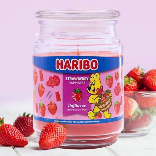 Haribo grande bougie parfumée en verre - Fraise Strawberry Happiness