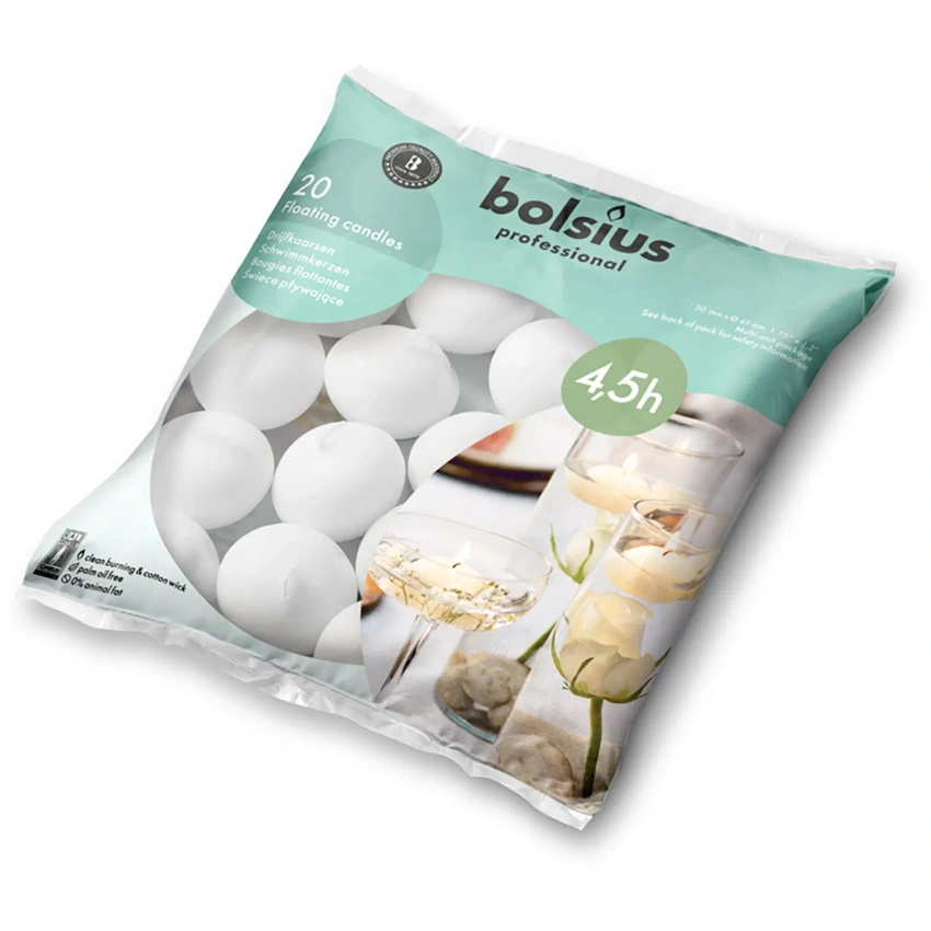 Bolsius Candele galleggianti Candele galleggianti ad acqua 30/45 mm 20 pezzi - Bianco