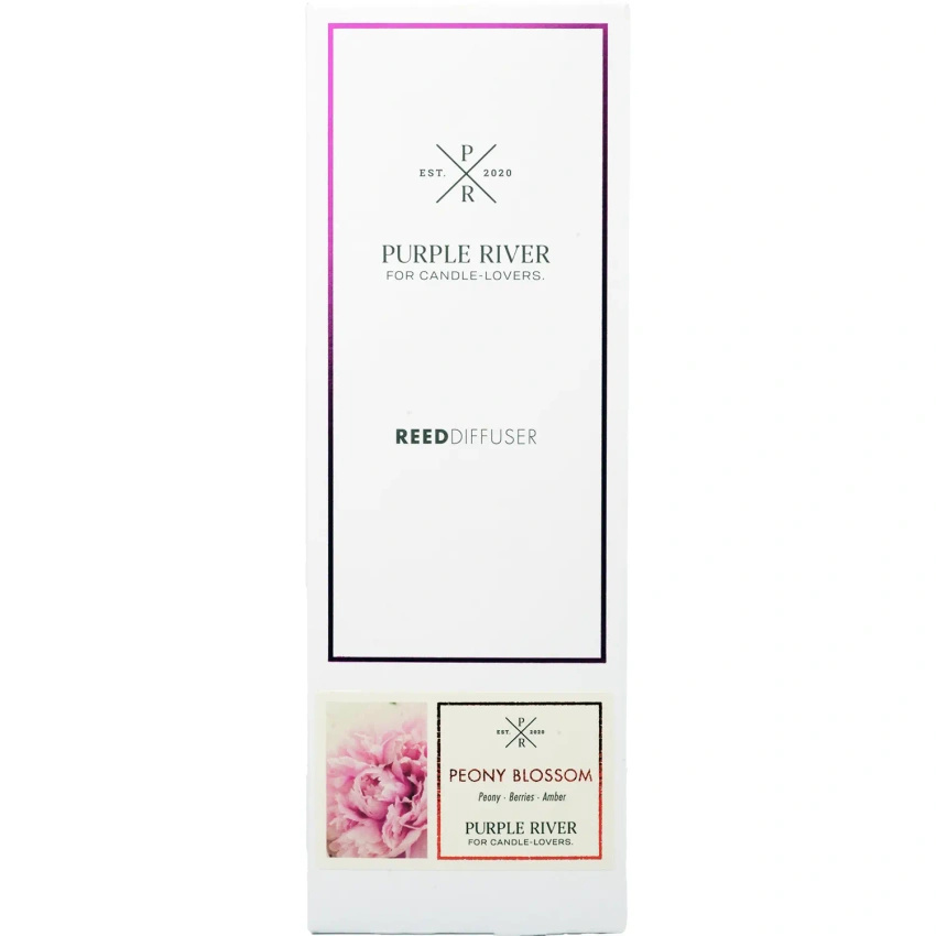 Bâtonnets parfumés dans une bouteille en verre emballés dans une boîte Peony Blossom Purple River 100 ml